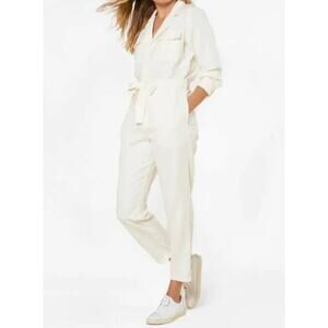 Outerknown Linen Organic Cotton Ivory Jumpsuit Tie Waist Button Front S